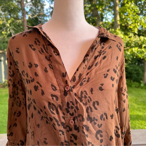 Bella Dahl Cheetah Leopard Print Tunic Button Down Shirt XS - Picture 2 of 9